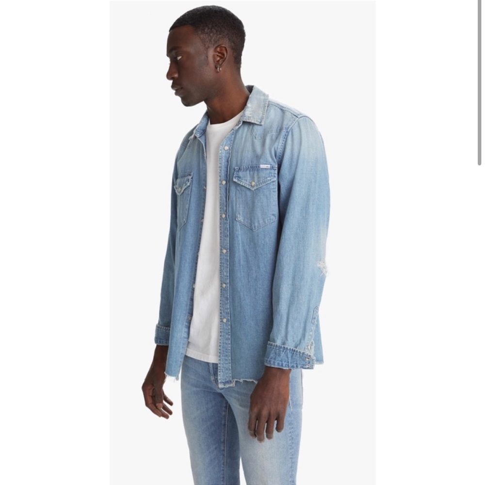 MOTHER The City Slicker Destroyed Denim Shirt size M Medium